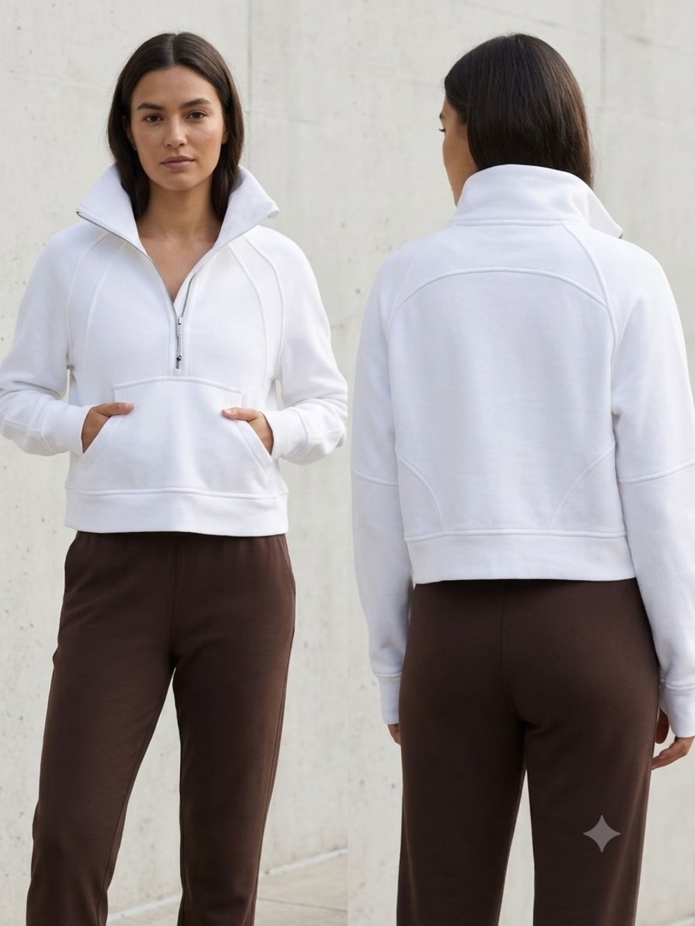 Women's White Half-Zip Funnel Collar Pullover